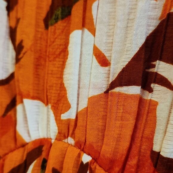 NINEโWEST Women's Orange Red Patterned Dress Spring Summer Maxi Umpire Waist L - Picture 6 of 10